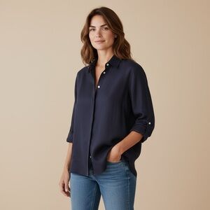 Ralph Lauren Navy Shirt Roll Tab 100% Linen M Carolyn Bassett inspired